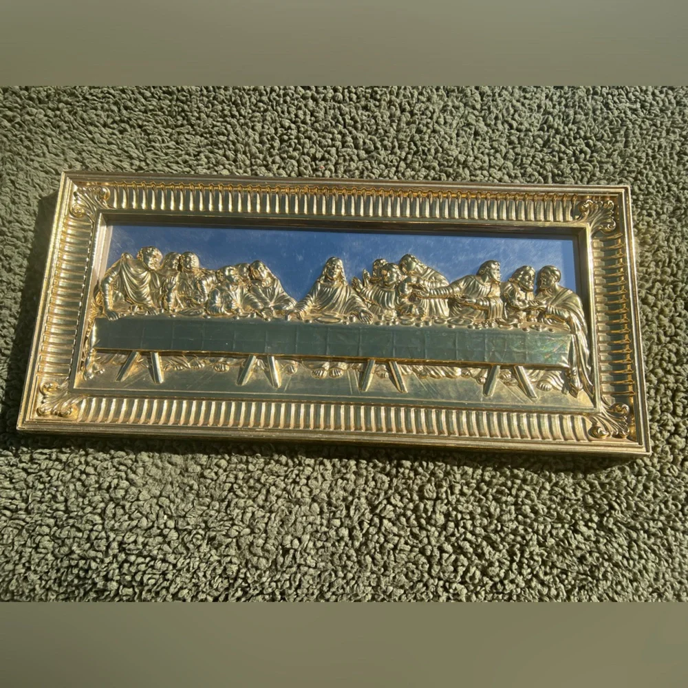 Vintage Home Interiors Gold Plastic Last Supper Decorative Mirror